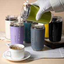 1-Piece 304 Stainless Steel Insulated Coffee Mug, Portable Elegant Mug With Leakproof Lid, All-Year Vacuum Bottle For Hot And Cold Beverages - 黑色 - 查看 3