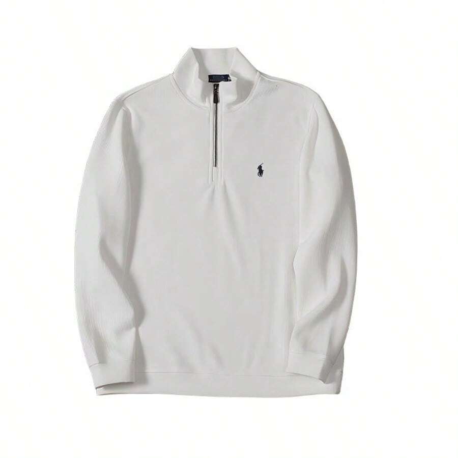 Polo Ralph Lauren Half-Zip Pure Cotton Terry Cloth Sweater With Stand Collar Design -Unisex Style - White - View 1