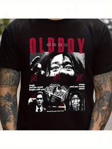 Retro Rock Oldboy Movie Graphic T-Shirt - Korean Cult Classic Design With Bold Red Lettering, High-Stretch Loose Fit Unisex Tee For Men & Women, Perfect Gift For Park Chan Wook Fans, Beach & Party Wear, Casual Wear| Bold Graphic Tee| Durable Print Shirt, Kdrama T Shirt - 黑色 - 查看 5