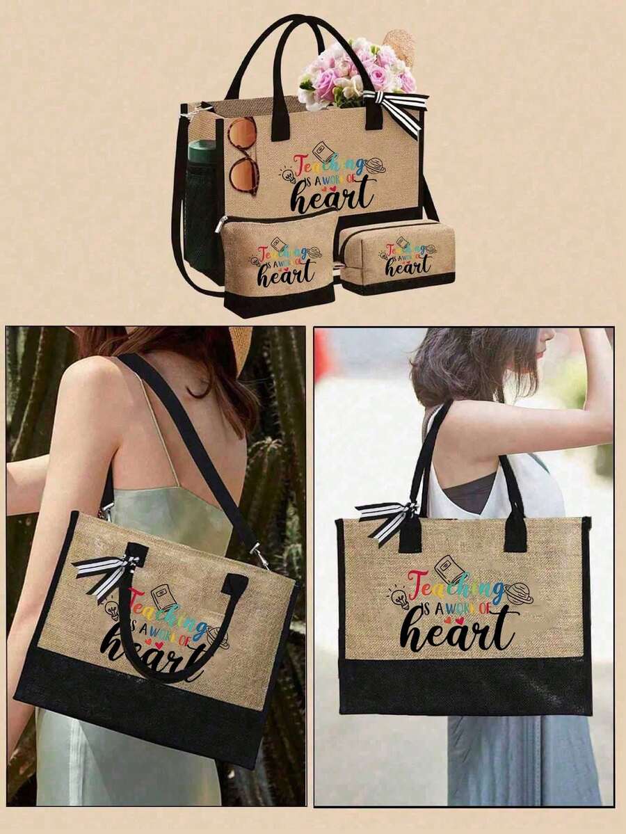 Juego de bolsa de tela con tema de maestro, incluye regalo - Multicolor - Ver 1