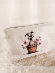 可爱腊肠犬花盆造型大容量拉链旅行化妆包，布艺便携化妆包，适合日常使用和旅行，男女皆宜，可作化妆品收纳包、洗漱包、化妆袋、旅行化妆包、度假必备品，也是送给女性的旅行礼物。 - 彩色 - 查看 3