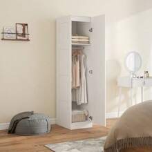 Multifunctional Wardrobe With Hanging Rail, Shelf And Soft-Close Door, 40 X 52 X 180 Cm, White - White - View 2