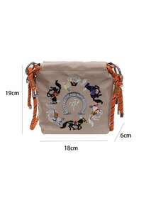 可爱刺绣帆布水桶单肩斜挎包，时尚防水尼龙新款手提包，狗狗刺绣包，女士托特包，带可拆卸肩带 - 彩色 - 查看 5