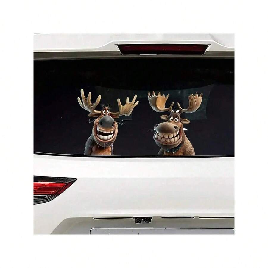 4 Packs Festive PVC Elk Car Window Stickers, Smiling Reindeer Car Glass Decals For Christmas And New Year Decorations - 4pcs - View 1