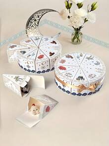 10pcs Eid Mubarak Gift Bags With Bow Ribbon, Novelty Cake Shaped Party Gift Boxes, Suitable For Eid Celebration - Multicolor - View 8