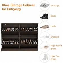 Space-Saving Shoe Cabinet Organizer With 4 Flip-Down Drawers & Adjustable Shelves, Narrow Freestanding Wooden Storage For Entryway Hallway - màu nâu - Xem 6