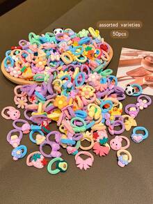 50 件随机款式卡通可爱发带发圈，适合日常使用 - 彩色 - 查看 6