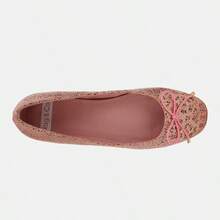 Apollon Bow Detail Foil Print Suede Ballerinas - Pink - View 4