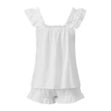 Women's Summer Lounge Set Ruffle Shoulder Strap Tank Tops Drawstring Shorts Sleepwear Sets - Light Grey - View 7