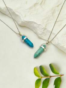 1pc Natural Turquoise Crystal Pendant Necklace - Elegant Healing Jewelry For Women - Turquoise - View 2