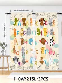 2件套ABC动物字母窗帘，可爱动物园图案，儿童房卡通学习窗帘 - 彩色 - 查看 11
