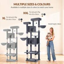 HEXCELEN Cat Tree For Large Cats, 216cm Cat Tower, Multi-Level Cats Climbing Tower With Scratching Posts, 2 Comfy Condos, 2 Perches, 2 Baskets, Hammock, For Indoor Use - Dark Grey - View 6