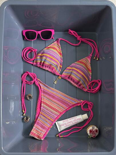 Women's Summer Beach Patchwork Halter Tie Sexy Bikini Swimwear Set