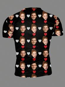 Camiseta personalizada de cuello redondo para hombres, personalizada con retrato de miembros de la familia, mascotas, dibujos animados, camiseta temática de vacaciones - Negro - Ver 2