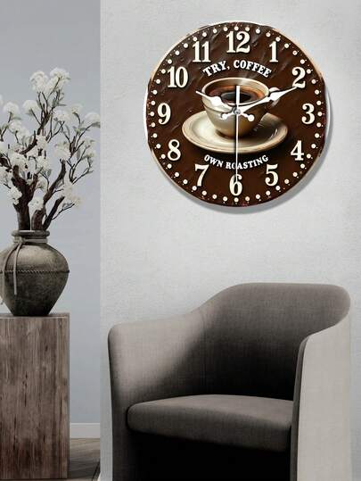 1 szt. 10"/12" Wysokiej jakości cichy drewniany zegar z uchwytem na filiżankę kawy, nowoczesna, estetyczna dekoracja ścienna – nadaje się do sypialni, salonu, gabinetu i kuchni, wielofunkcyjny, modny prezent do domu dla rodziny, przyjaciół, na święta, urodziny, parapetówkę, rocznice lub współpracę biznesową (baterie nie są dołączone)