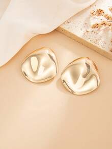 1 Pair Vintage Asymmetrical Smooth Metal Geometric Ellipse Tassel Pendant Earrings, Minimalist Fashionable Gold Earrings, Suitable For Daily Outfit, Party Accessories, Jewelry For Women (Some Earrings May Have Minor Scratches On The Surface, Which Is Normal) - Earrings - View 4