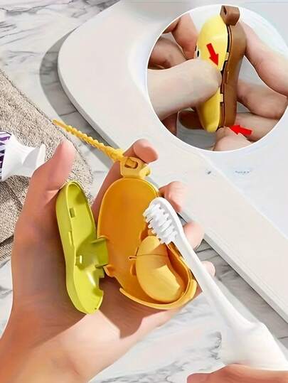 Creative And Cute Banana-Shaped Toothbrush Storage Case - Portable For Travel And Home Use, Designed For Electric Toothbrushes And Toothpaste Storage, Dustproof Cover, Ergonomic Design, In Yellow And Brown, Odorless (Japanese And Korean Style Oral C
