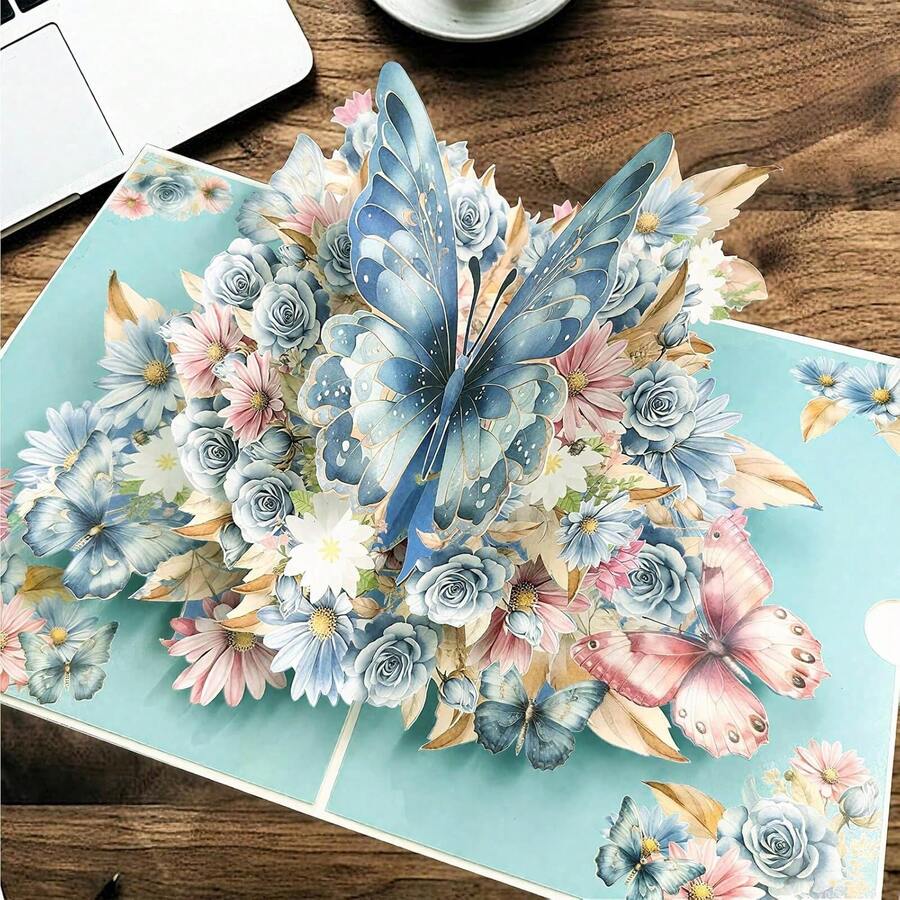 1张3D立体蝴蝶贺卡 - 适合送给妻子、丈夫、女友、妈妈、爸爸、父母（生日、祝贺、感谢、周年纪念） - 彩色 - 查看 1