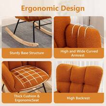 Nursery Rocking Chair Teddy Upholstered Glider Rocker Rocking Accent Chair Padded Seat With High Backrest Armchair Comfy Side Chair For Living Room Bedroom Offices - Orange - View 4