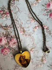 Suteyi Charming Retro Heart-Shaped Cat Pendant Necklace - Antique Bronze Chain, Vintage Style Jewelry With Adorable Cat Design, Perfect Gift For Cat Lovers(Random Jewelry) - ngẫu nhiên - Xem 4