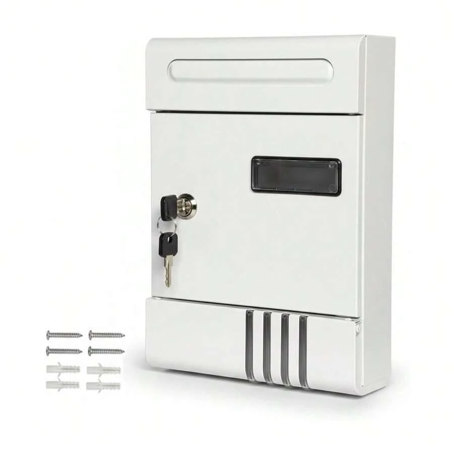 COSHANO Buzón de Pared Correo, Buzón de Exterior o Interior Metálico con Cerradura, Llaves Tacos y Tornillos, Impermeable (Blanco) - C - Ver 1