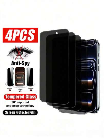 4pcs Full Screen Anti-Spy Phone Screen Protector, Anti-Scratch/Anti-Spy/Waterproof, Suitable For IPhone 11/12/13/14/15/16/17/17 Air/17 Pro/17 Pro Max Screen Protection Essentials, Applicable To Daily Shield, Office, Home Daily Shield Office Home Phone Accessories Privacy Screen Protector Shockproof Anti-Fall Scratch Resistant