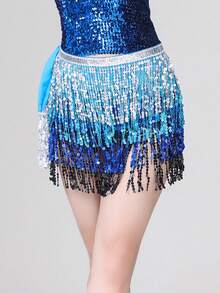 4 Layers Women's Sequin Tassel Skirt Belly Dance Hip Scarf Sparkly Fringe Wrap Belt Rave Costume Performance Outfit - Multicolor - View 23