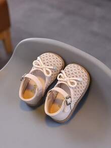 1 Pair Toddler Girls' Shoes, New Mesh PU Butterfly Print Cute Princess Shoes, Lightweight Soft Sole Suitable For Crawling, Spring/Summer/Autumn - Pink - View 2