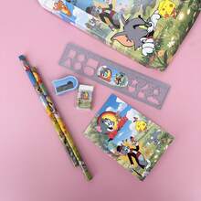 Tom And Jerry Themed Complete Stationery Set - Includes Pencil, Ruler, Sharpener, Eraser, And Notebook, Classic Cartoon Series Essential Supplies, Made Of Durable Quality Materials, Vivid Character Art Design, Gift Box Packaging, Suitable For Back To School And Daily Learning - Multicolor - View 4