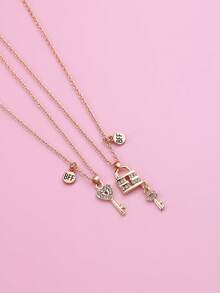 Set de 2 collares con llave y cristal de aleación de zinc y plástico, adecuado para uso diario para niñas - Unitalla - Ver 4