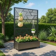 Jardinera con mampara de privacidad, 183 cm de alto x 119 cm de ancho. Mamparas de privacidad para exteriores con 3 paneles y bancal elevado para plantas trepadoras y hortalizas. - Negro - Ver 2