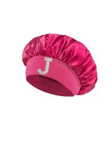 1 Pc A-Z Letter Hats Children' Elastic Wide Brim Satin Sleeping Cap Elastic Caps Fit, Hair Protection, Ultra Soft & Breathable With Anti-Slip Lining - Hot Pink - View 8