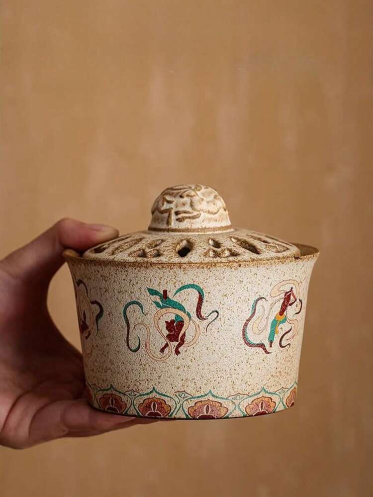 复古中式手绘陶瓷香炉，镂空盖，可放置线香/盘香，亦可作茶几冥想摆件 - 敦煌香爐 - 查看 7