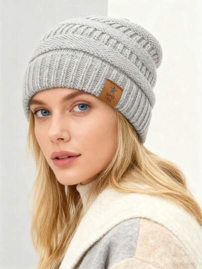 1顶/2顶 男女通用秋冬纯色星形图案针织帽，星形针织帽，厚毛线帽，骑行拉法帽，户外摩托车全脸面罩，滑雪面罩