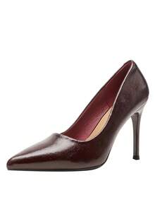 Qiluyuan 女士性感细高跟一脚蹬高跟鞋，法式优雅纯色尖头舒适办公正装鞋，适合工作、休闲、约会、派对等场合。 - 棗紅色 - 查看 15