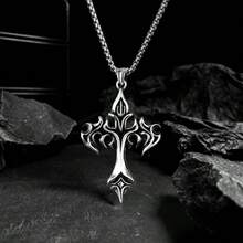 Crucifix Necklace, Flame Cross, Punk Gothic Christian, Alternative Rock, Stainless Steel - 銀色 - 查看 5
