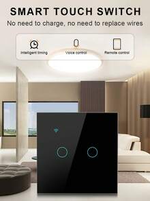 Interruptor inteligente WiFi de la UE - Versión con/sin cable neutro - Interruptor de luz de control táctil de 1/2/3/4 grupos CA 220-240V - Compatible con Alexa y la aplicación Smart Life para control por voz - Fácil instalación - Negro - Ver 3
