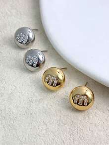 2pcs Minimalist Luxury Copper Zirconia Stone Stud Earrings, M Letter High-End Classic Earrings - M Letter Earrings - View 3