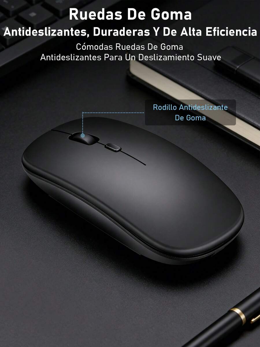 Bluetooth Wireless Mouse Rechargeable LED Silent Slim Portable Mouse (Bluetooth 5.2 & 2.4GHz USB Receiver) Dual Mode Computer Mouse For Laptop/IPad Tablet/Apple Computer/ - Black - View 1