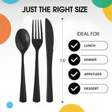 -Friendly 150-Count Black Plastic Cutlery Set With Disposable Spoons, Forks, And Knives - Black - View 2