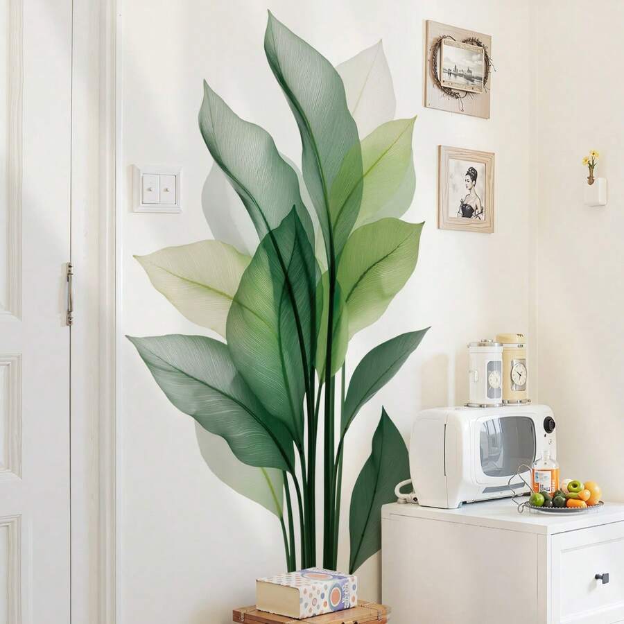 2pcs Removable Wall Stickers With Plant Leaf Patterns, Decorative Wall Art For Bedroom, Living Room - 69276-jingqi - View 1