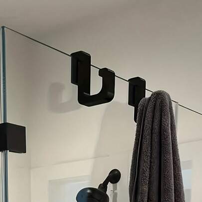 3 Pieces Of Black And White 3D Heavy-Duty Shower Hooks, Suitable For 8mm Glass Doors - No Need For Drilling And Pasting, Plastic Hooks - Bathroom Storage Towels, Towel And Clothing Hooks, Glass Door Organizer (Compatible With Glass Partitions)