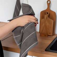 4件套棉质条纹厨房抹布套装，易于清洁，带挂钩，格子图案 - 30*30cm - 查看 6