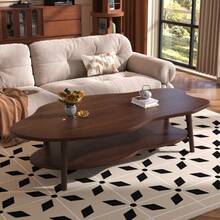 2 Layer Coffee Table Cloud Tea Table Modern Living Room Desk Shelf 80cm Cloud-Sh - Coffee Brown - View 4