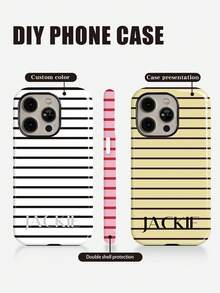 1pc Customized Minimalist Horizontal Striped Monogram Phone Case, Glossy Filmic Hard Shell Full Coverage Protective Case Compatible With Iphone 11/12/13/14/15/16/17 Pro Max - Multicolor - View 5