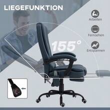 Massage Office Chair, 7 Vibration Points, Adjustable Footrest And Backrest, Supports Up To 120 Kg, Leather Look, Blue - A - View 6