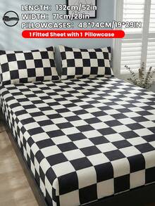 2/3件套黑白格子床单、床罩、床垫保护套套装，舒适家纺，透气防起球床垫套，柔软亲肤，家居装饰，卧室床上用品，时尚床垫垫，全包式床垫保护套，适用于单人床 - 彩色 - 查看 23