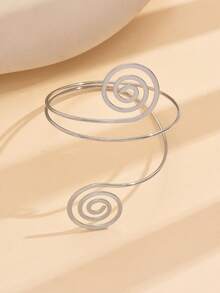 1pc Fashionable Minimalist Open Spiral Arm Cuff, Suitable For Daily, Casual, Beach Wear, Valentine's Day Gift, Birthday Gift - Silver - View 3
