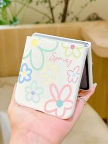 1pc Fashionable And Simple Skin Feel PC Material Cute Lines Flower Elements Folding Phone Case, Can Protect And Prevent Falling: SamsungGalaxy Zflip 3/Zflip 4/Zflip 5/Zflip 6/Zflip 7/ Razr 50 Ultra/ Razr 60 Ultra/ Razr 60/ Rolla Razr 50/Galaxy Z Flip7 FE - White - View 9