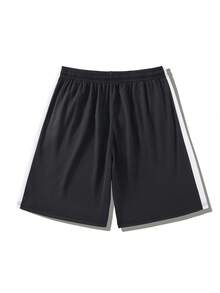 Men's Summer Quick-Dry Sports Shorts, Thin Casual Fashionable Basketball Running Embroidered Knee-Length Shorts - Black - View 3